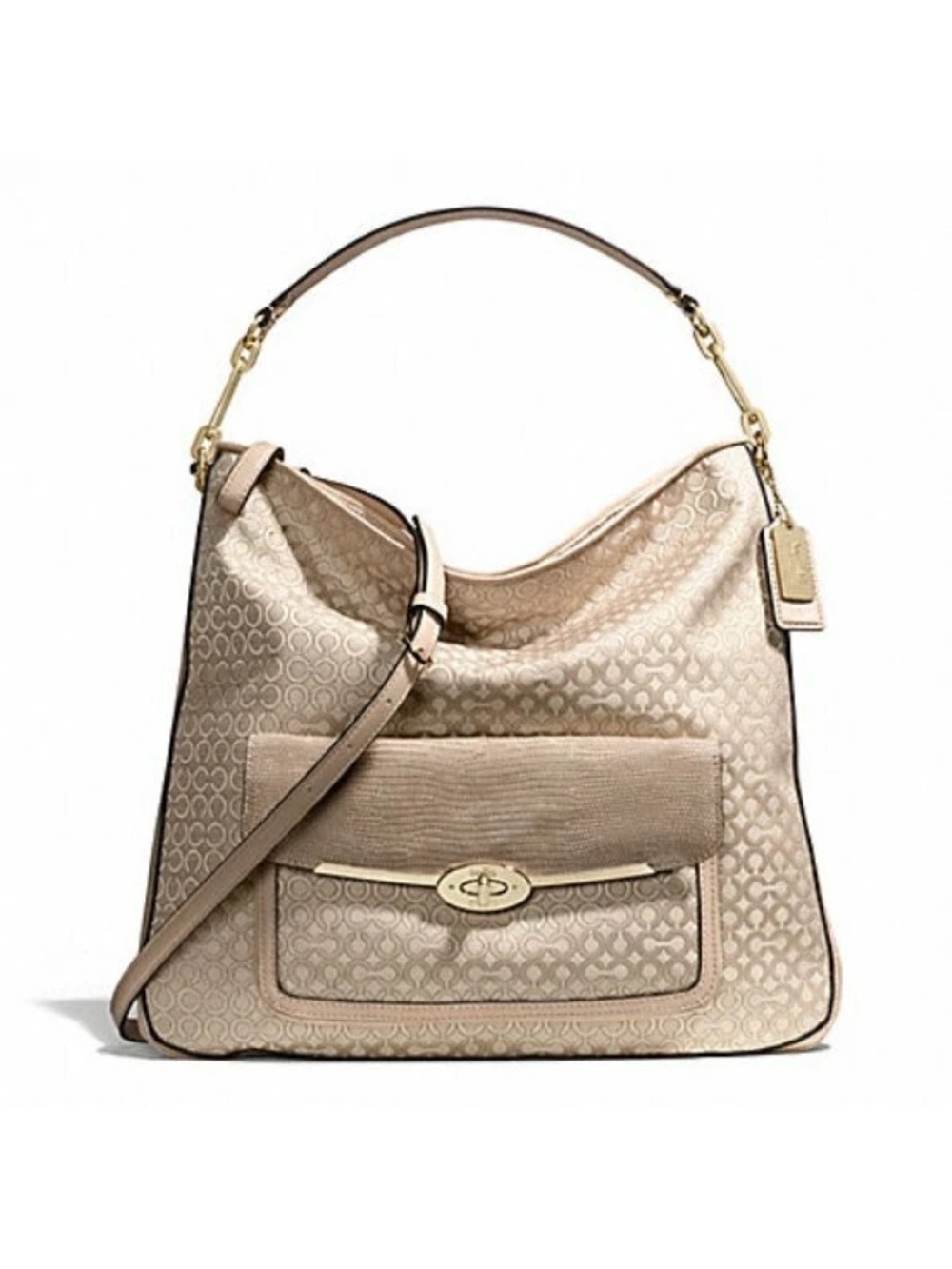 Coach Madison Hobo Purse OP Art Pearlescent Fabric Neutral Crossbody Shoulder